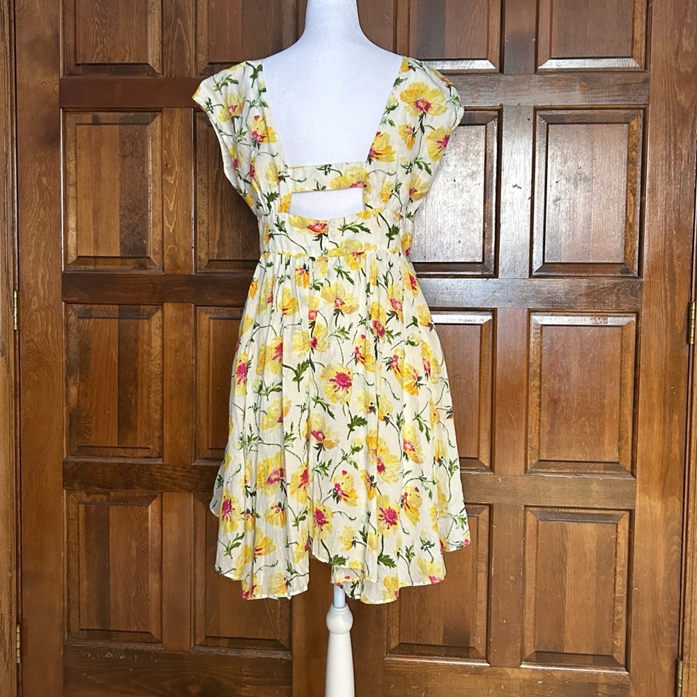 Anthropologie‎ LIL Matilija Yellow Poppy Floral Cotton Dress NWT Petite Size 10P - Picture 3 of 10